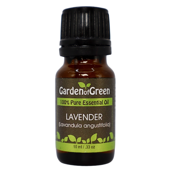 Lavender  garden of green essential oil front view 10ml front view with a white background