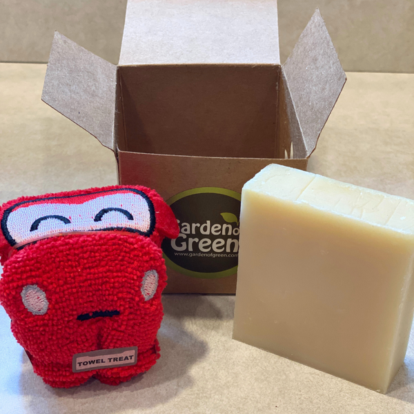 Kids Bath Gift Set – Red Car Washcloth + Lavender Soap (Eco-Friendly & Ready to Gift)