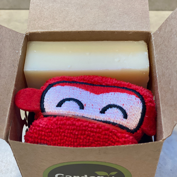 Kids Bath Gift Set – Red Car Washcloth + Lavender Soap (Eco-Friendly & Ready to Gift)
