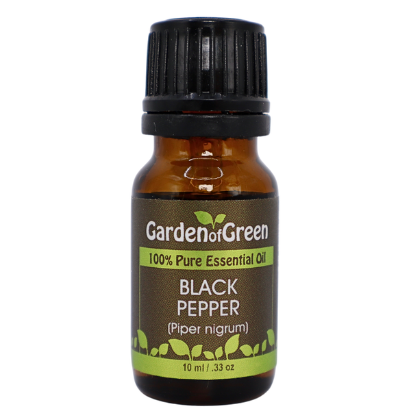 Black Pepper essential oil front view with a white background