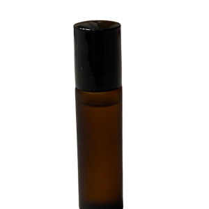 Immune essential oil roller blend with clove, lemon, cassia, eucalyptus, rosemary, and frankincense in glass bottle, white background