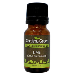 Lime essential oil 10 ml front view with white background