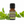 Patchouli essential oil front view with a white background, patchouli leaves next to it 