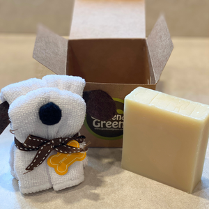 Kids Bath Gift Set with Puppy Washcloth & Gentle Lavender Soap | Eco-Friendly Ready-to-Gift Box