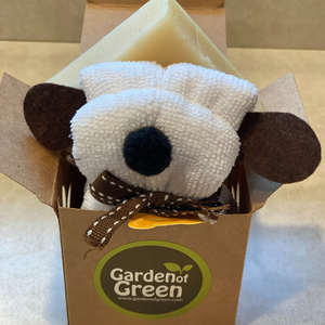 Kids Bath Gift Set with Puppy Washcloth & Gentle Lavender Soap | Eco-Friendly Ready-to-Gift Box