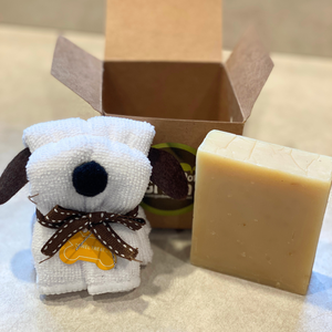Kids Bath Gift Set with Puppy Washcloth & Lemon Soap | Eco-Friendly Ready-to-Gift Box