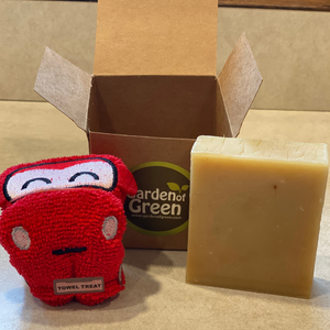 Kids Bath Gift Set with Lemon Soap & Red Car Washcloth – Eco-Friendly Gift Box