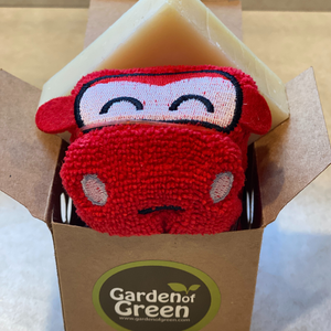 Kids Bath Gift Set – Red Car Washcloth + Lavender Soap (Eco-Friendly & Ready to Gift)
