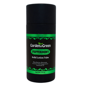 Garden of Green's peppermint solid lotion tube front view with a white background