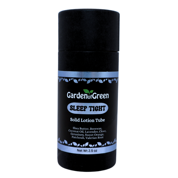 Garden of Green's Sleep Tight solid lotion tube front view with a white background
