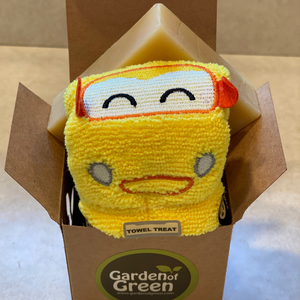 Kids Bath Gift Set – Yellow Car Washcloth + Lemon Soap (Eco-Friendly & Ready to Gift)